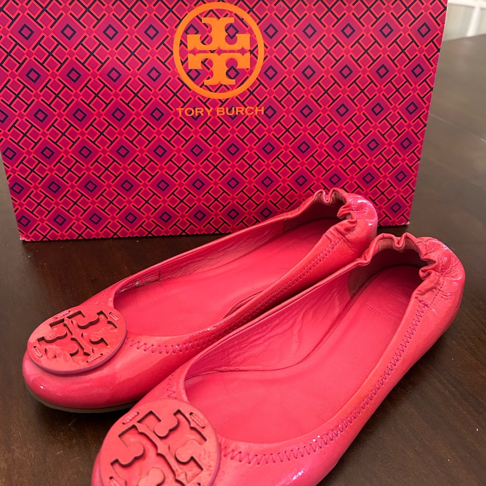 Tory Burch Pink Logo Flats